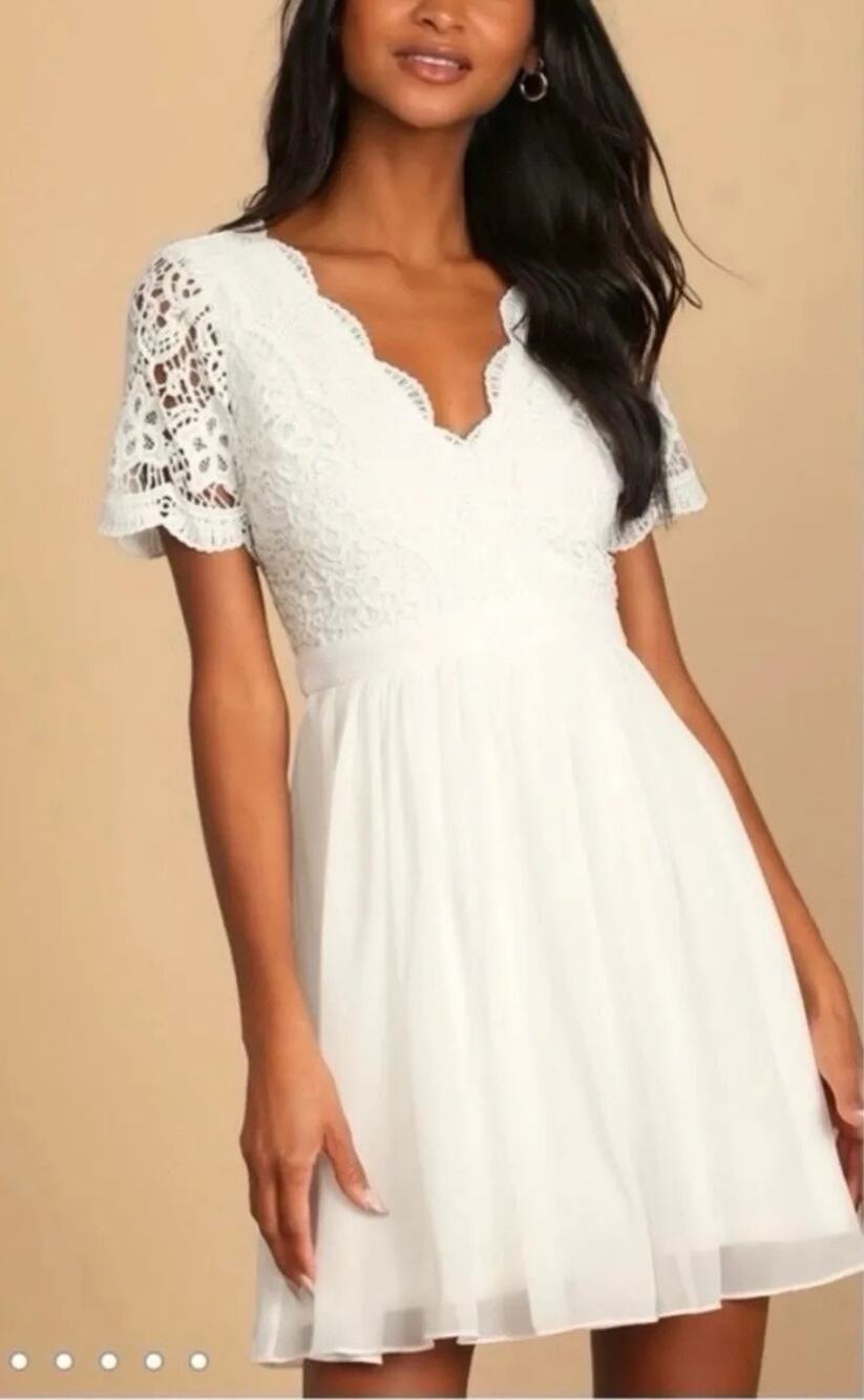 LuLus White Skater Dress V-Neck XL